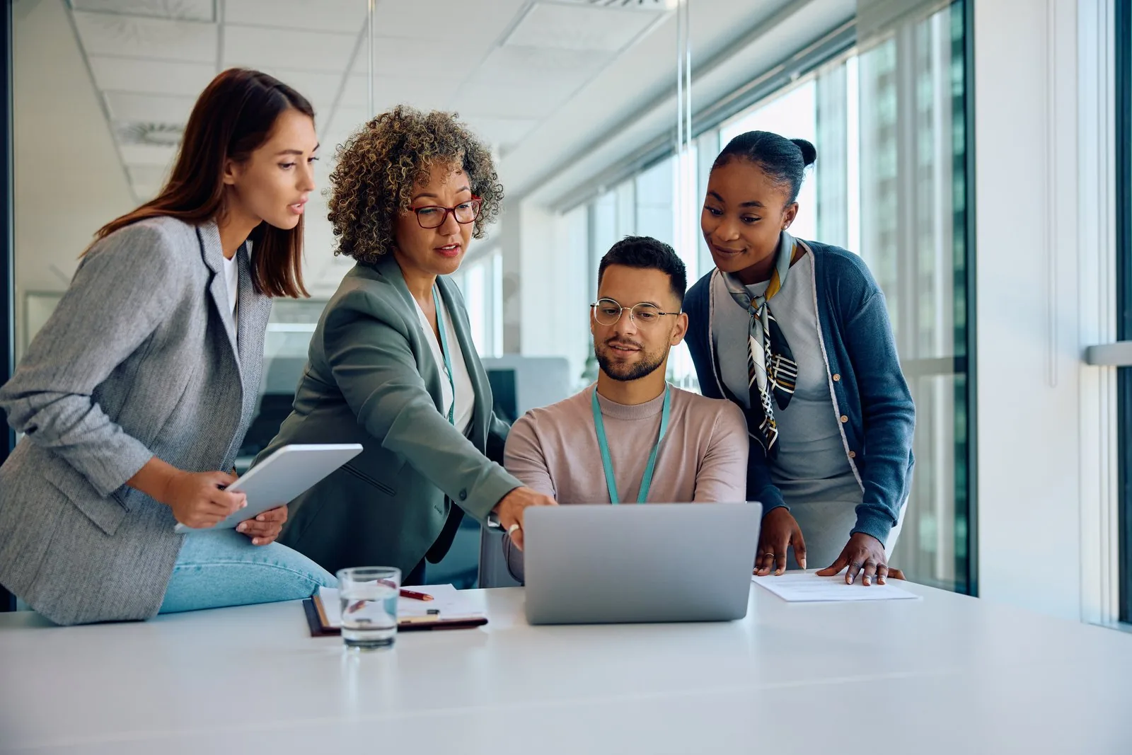 A collaborative team in a bright, modern office